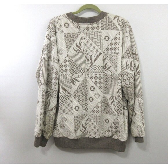 Cardigan Sweater Men's Big-3X Acrylic Cream Brown Geometric V-Neck Button-Front - Picture 2 of 7